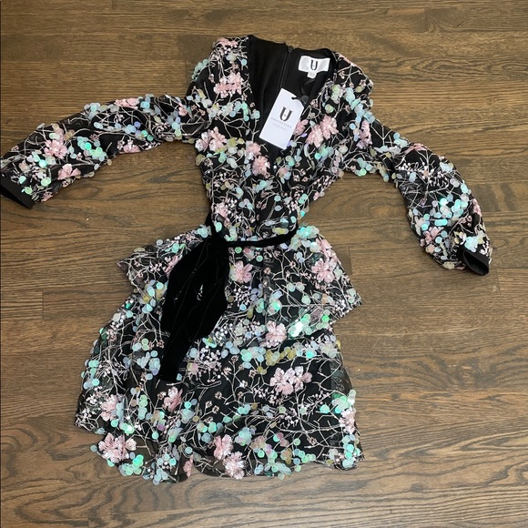 MOD CLOTH mermaid sequin Floral Black Dress with Pastel Accents NWT - Picture 3 of 6